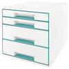 thumb-LEITZ Schubladenbox WOW CUBE  perlweiß/eisblau 5213-20-51, DIN A4 mit 4 Schubladen