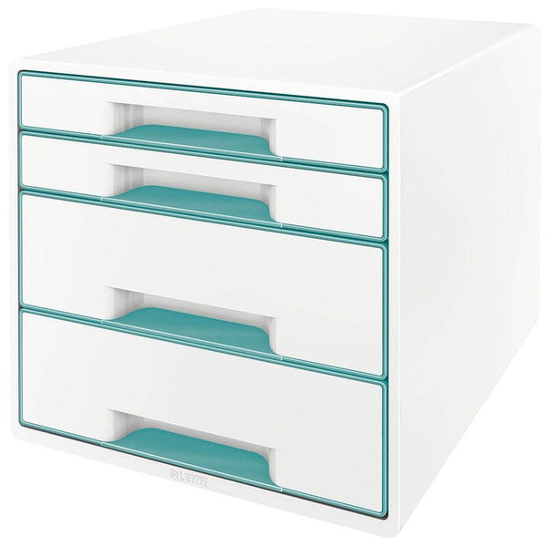 LEITZ Schubladenbox WOW CUBE  perlweiß/eisblau 5213-20-51, DIN A4 mit 4 Schubladen