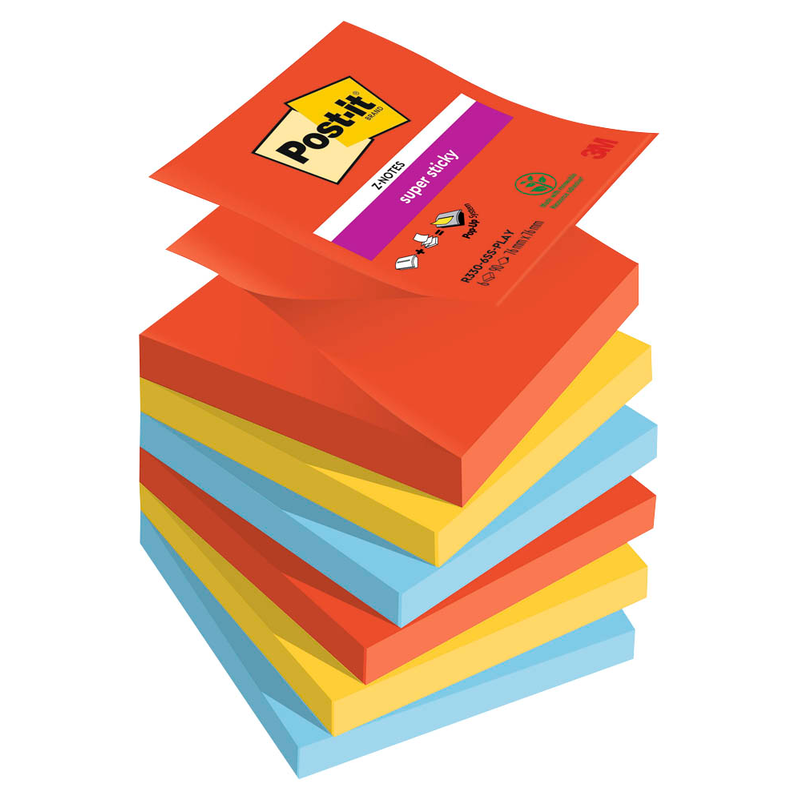 Post-it® Super Sticky Playful Haftnotizen extrastark farbsortiert, 6 Blöcke