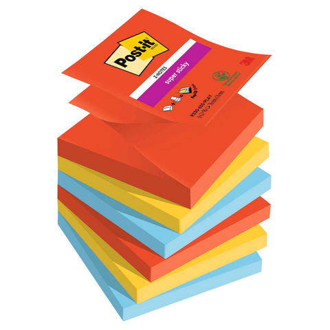Post-it® Super Sticky Playful Haftnotizen extrastark farbsortiert, 6 Blöcke