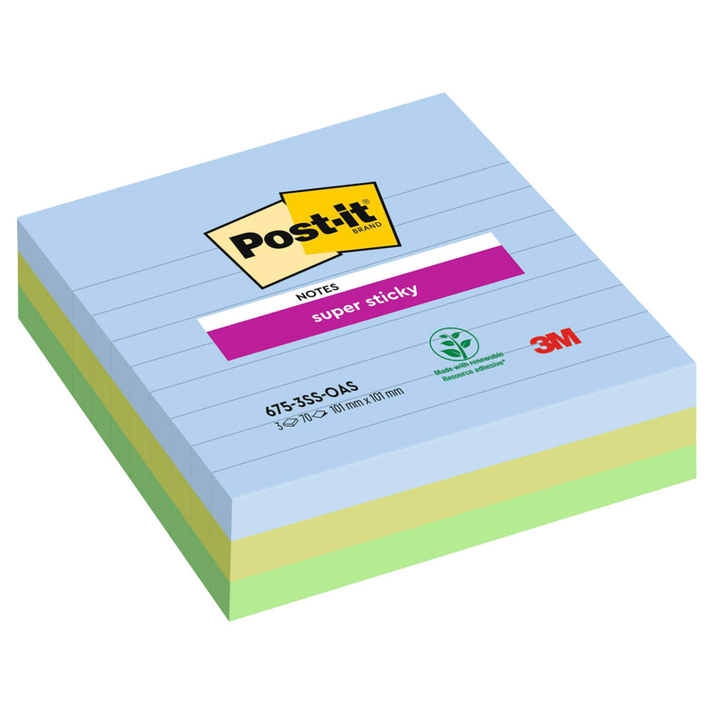 Post-it® Super Sticky Oasis Haftnotizen extrastark farbsortiert, 3 Blöcke