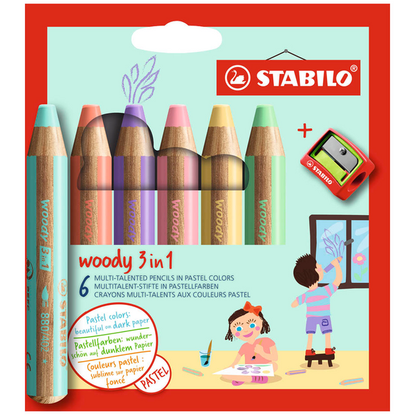 STABILO woody 3 in 1 PASTEL Malset farbsortiert, 6 St.