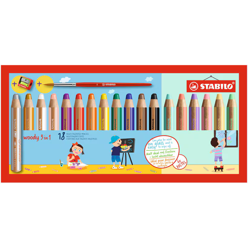 STABILO woody 3 in 1 + PASTEL Malset farbsortiert, 18 St.