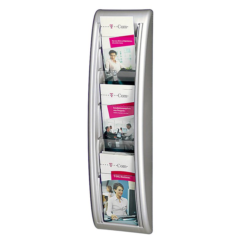 PAPERFLOW Wandprospekthalter Kompakt silber 1/3 DIN A4 5 Fächer
