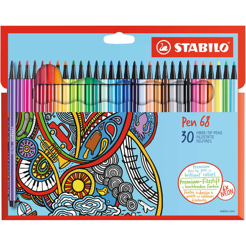 STABILO Pen 68 Filzstifte farbsortiert, 30 St.
