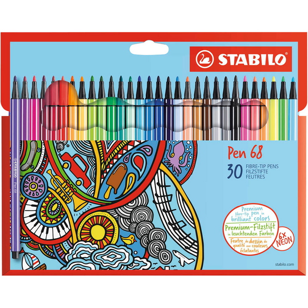 STABILO Pen 68 Filzstifte farbsortiert, 30 St.