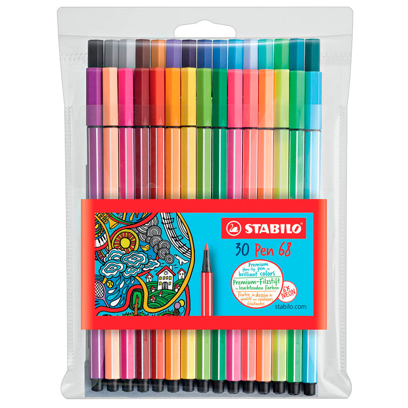 STABILO Pen 68 Filzstifte farbsortiert, 30 St.