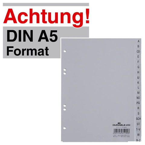 DURABLE Ordnerregister Halbformat, hoch A-Z grau 20-teilig, 1 St.