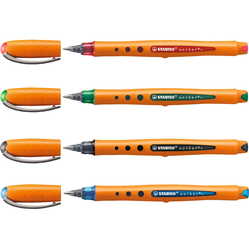 STABILO worker®+ Tintenroller orange 0,5 mm, Schreibfarbe: farbsortiert, 4 St.