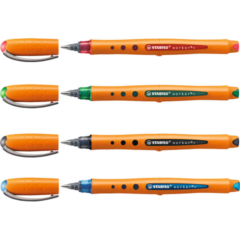 STABILO worker®+ Tintenroller orange 0,5 mm, Schreibfarbe: farbsortiert, 4 St.