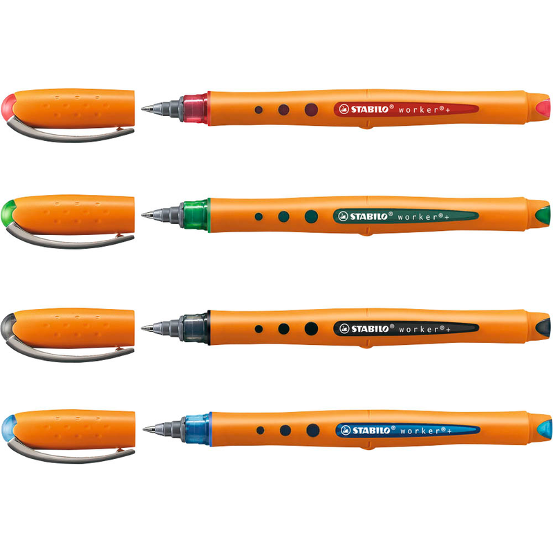 STABILO worker®+ Tintenroller orange 0,3 mm, Schreibfarbe: farbsortiert, 4 St.