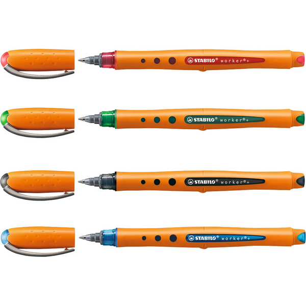 STABILO worker®+ Tintenroller orange 0,3 mm, Schreibfarbe: farbsortiert, 4 St.