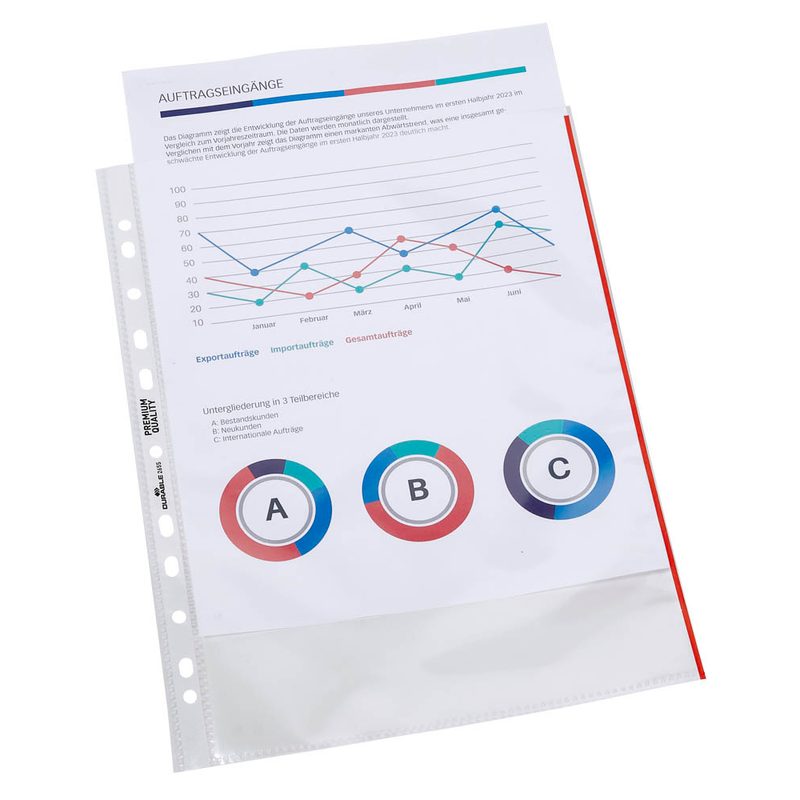 25 DURABLE Prospekthüllen PREMIUM DIN A4 rot klar 0,08 mm