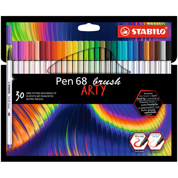 STABILO Pen 68 brush ARTY Filzstifte farbsortiert, 30 St.